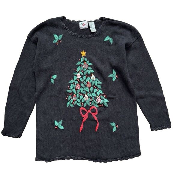 VTG 90s NutCracker Christmas Sweater Tree Embroidered Ornaments Beaded Size M - Picture 1 of 8